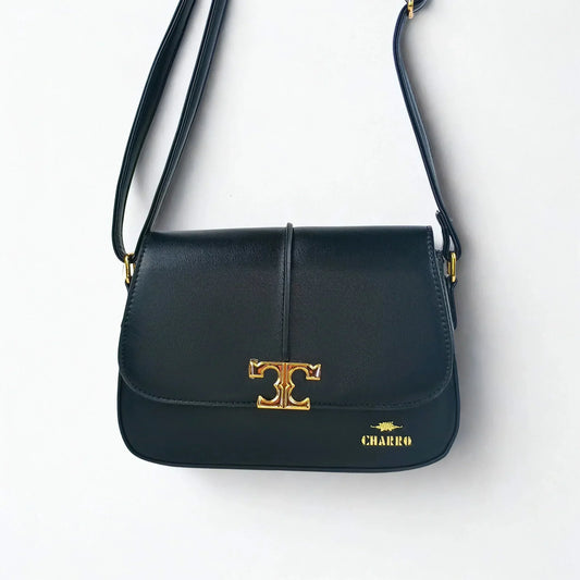 Charro Black Leather Flap Bag - MS-5944 - Stile Donna Bags