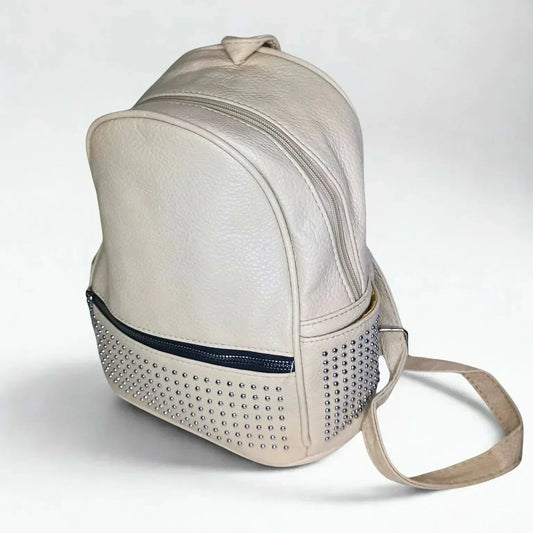 Leather Backpack with Side Pockets - MS-6965 - Stile Donna Bags