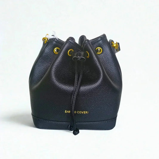 Leather Bucket Bag in Bright Pink and Black - MS-3271 - Stile Donna Bags