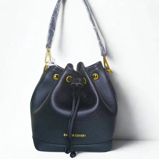 Leather Bucket Bag in Bright Pink and Black - MS-3271 - Stile Donna Bags