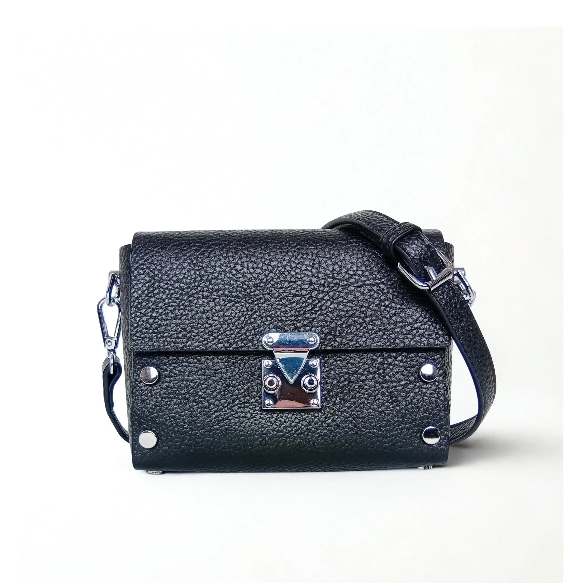 Leather Crossbody Clutch with Silver-Tone Hardware MS-1907 - Stile Donna Bags
