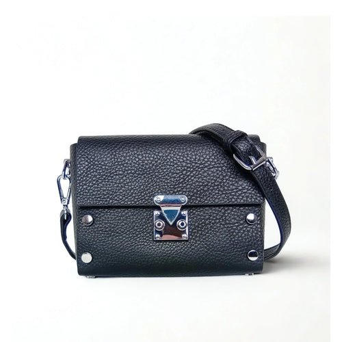 Leather Crossbody Clutch with Silver-Tone Hardware MS-1907 - Stile Donna Bags