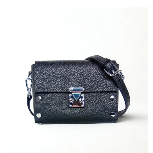 Leather Crossbody Clutch with Silver-Tone Hardware MS-1907 - Stile Donna Bags