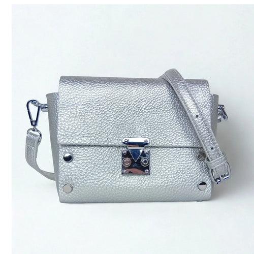 Leather Crossbody Clutch with Silver-Tone Hardware MS-1907 - Stile Donna Bags