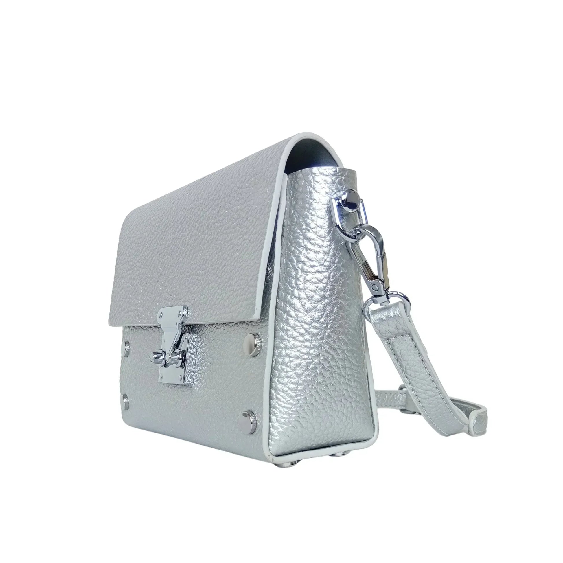 Leather Crossbody Clutch with Silver-Tone Hardware MS-1907 - Stile Donna Bags