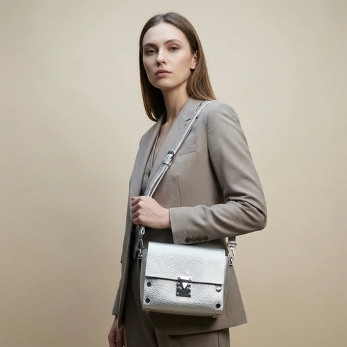 Leather Crossbody Clutch with Silver-Tone Hardware MS-1907 - Stile Donna Bags