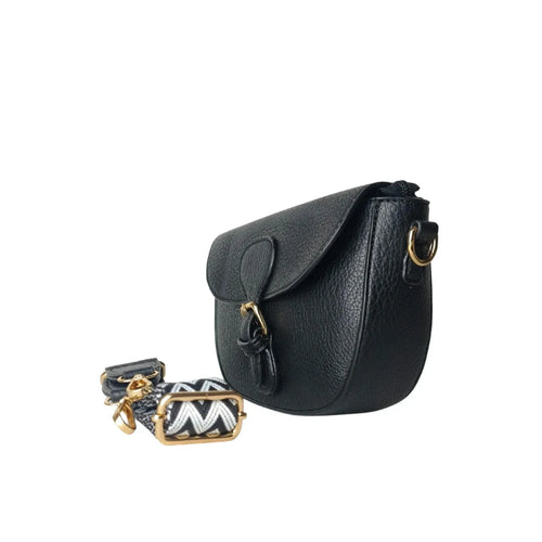 Leather crossbody bag with gold-tone buckle MS-2818 - Stile Donna Bags