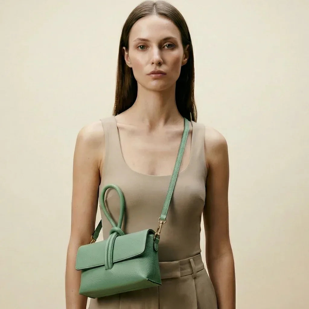 Mint Green Leather Clutch Bag - MS-9642 - Stile Donna Bags