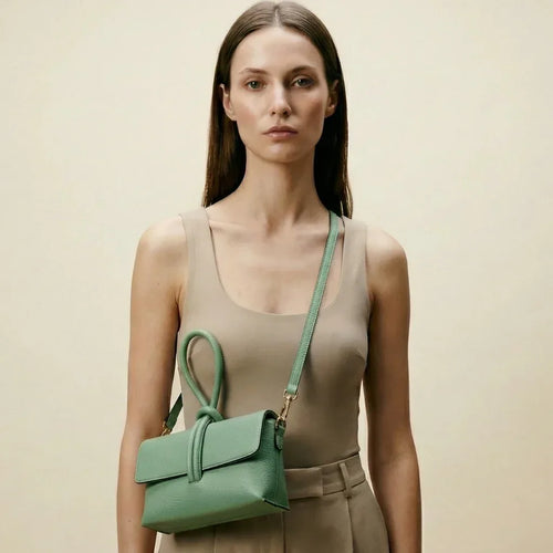 Mint Green Leather Clutch Bag - MS-9642 - Stile Donna Bags