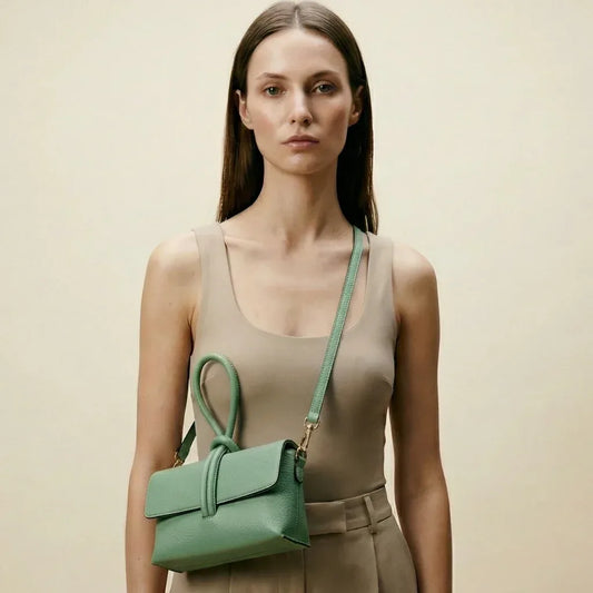 Mint Green Leather Clutch Bag - MS-9642 - Stile Donna Bags