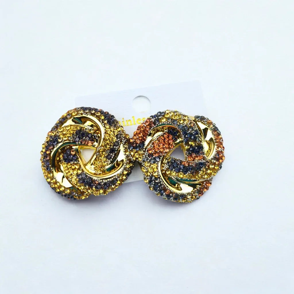 Multicolor Pavé Knot Stud Earrings in Gold-Tone Stainless Steel - Stile Donna Bags