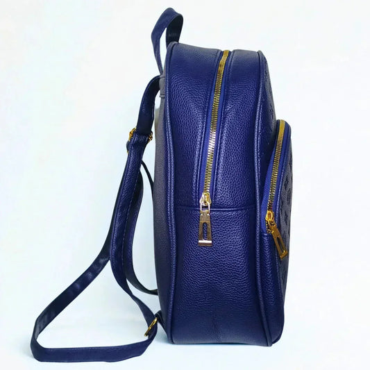Navy Blue Leather Mini Backpack - MS-7254 - Stile Donna Bags