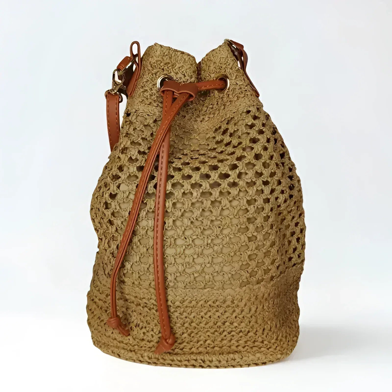 Net Bucket Bag with Leather Straps MS-7171 - Stile Donna Bags