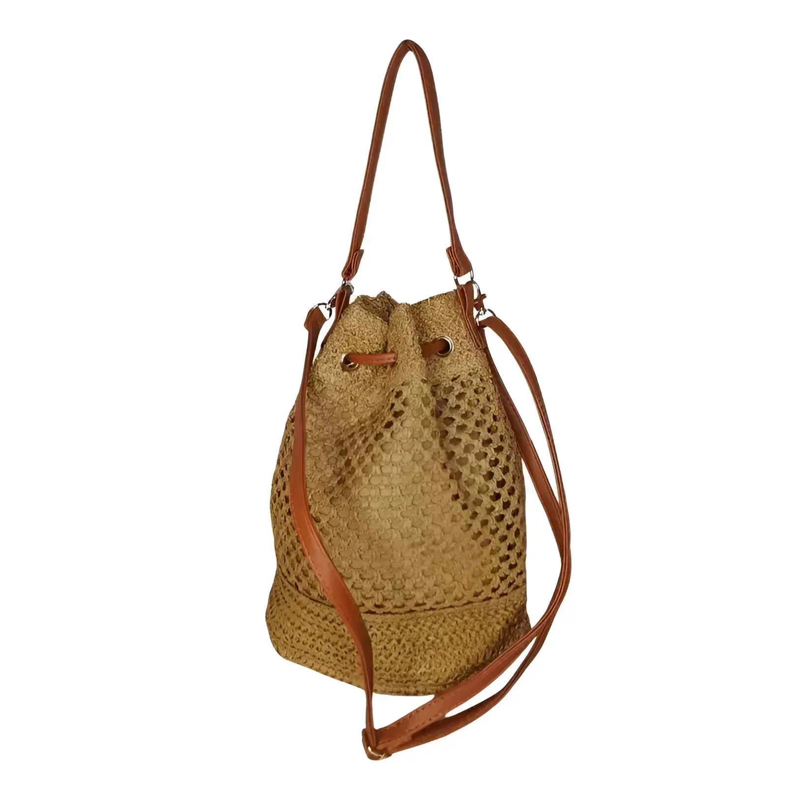 Net Bucket Bag with Leather Straps MS-7171 - Stile Donna Bags