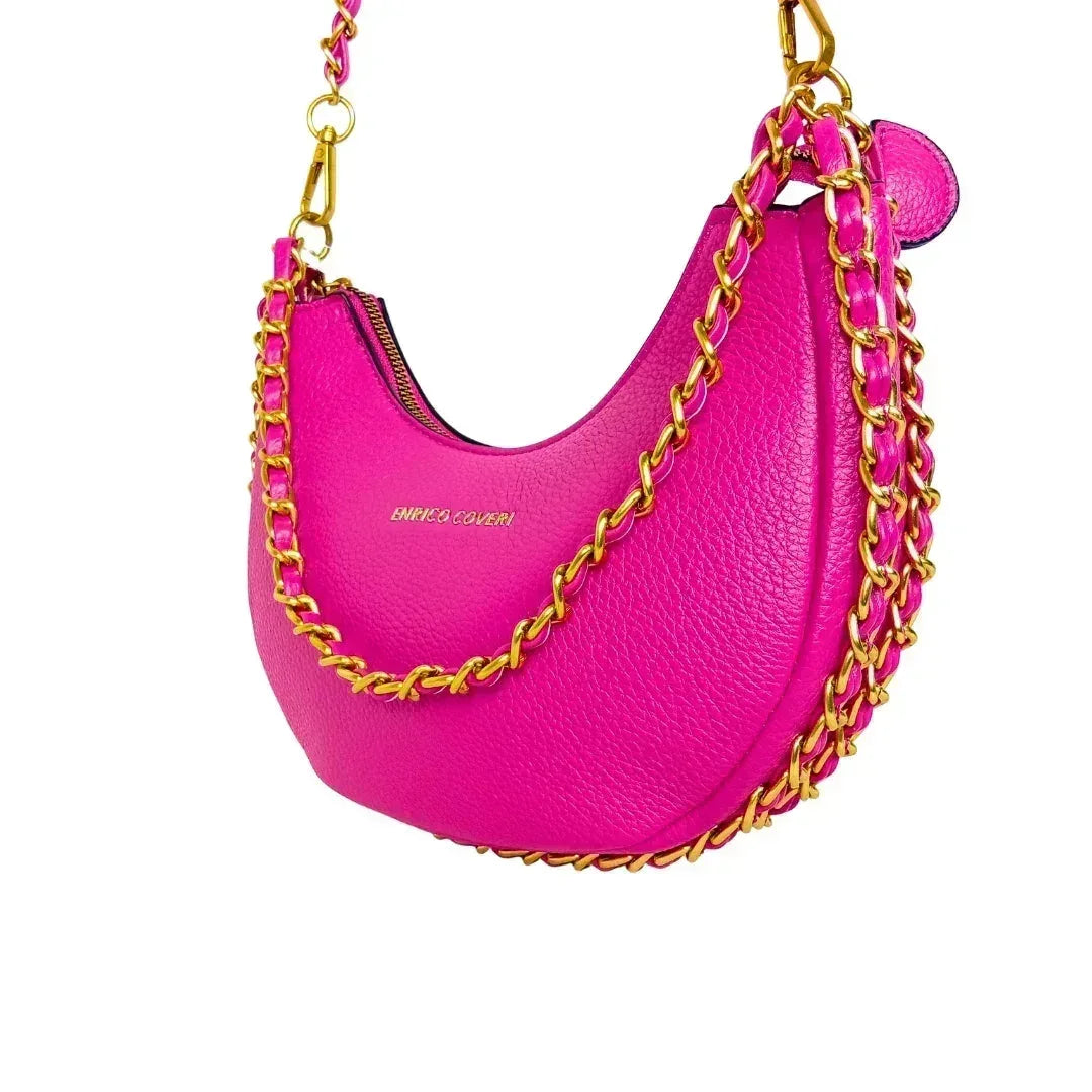 Pink Shoulder Bag with gold color chain strap MS-8824 - Stile Donna Bags