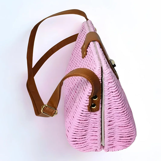 Pink Woven Shoulder Bag - MS-525 - Stile Donna Bags