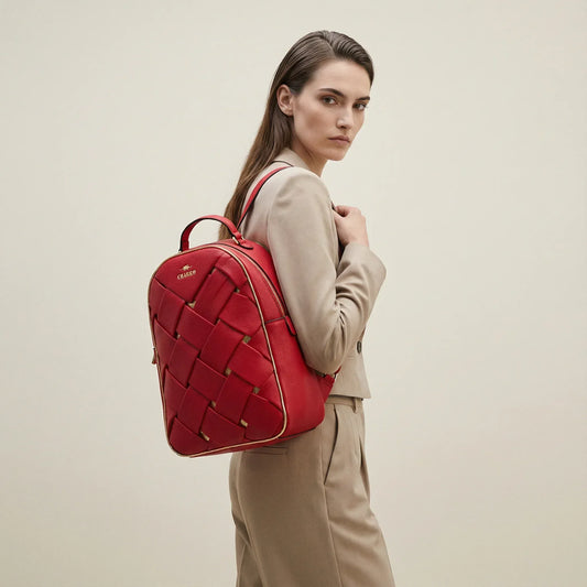 Red Faux Leather Backpack MS-4567 - Stile Donna Bags