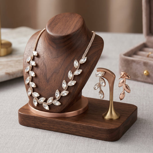 Set_composto_da_collana_e_orecchini_con_foglia_d_oro_e_cristalli_724 - Stile Donna Bags