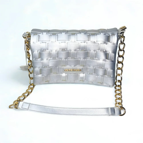 Silver Woven Bag with Chain Strap - MS-2087 - Stile Donna Bags