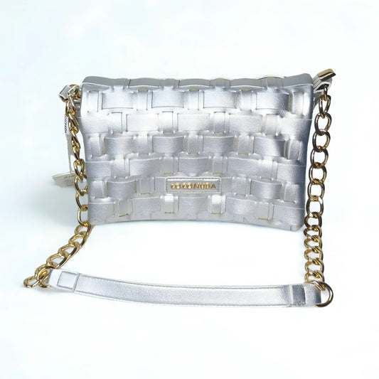 Silver Woven Bag with Chain Strap - MS-2087 - Stile Donna Bags