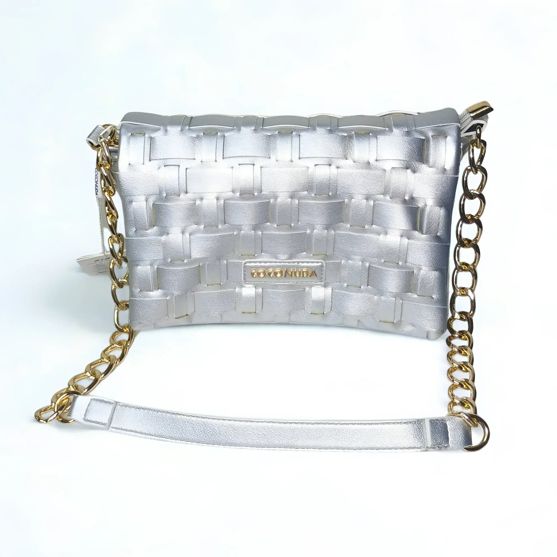 Silver Woven Bag with Chain Strap - MS-2087 - Stile Donna Bags
