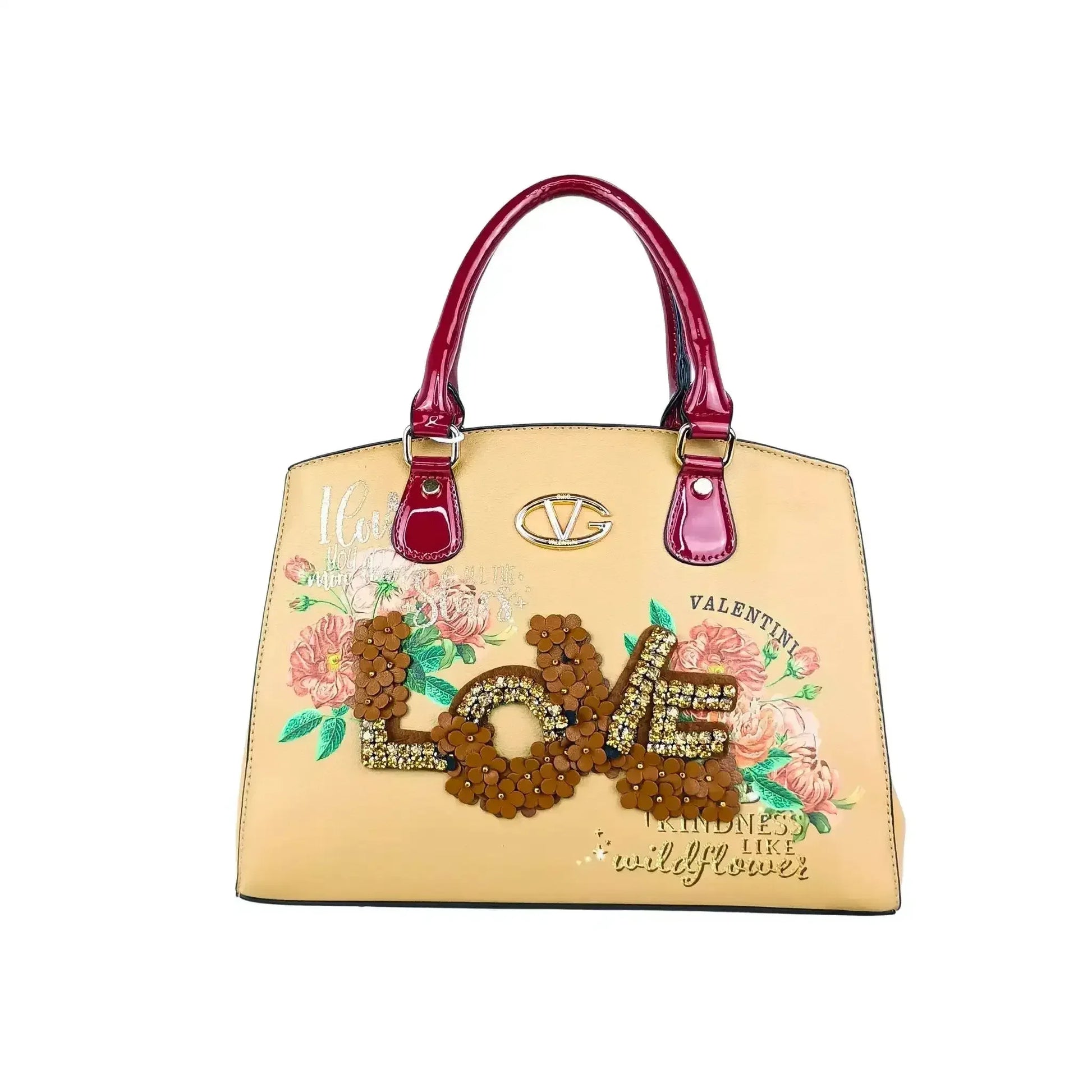 Tote Bag with Floral Embroidery and Sequin LOVE Design - Stile Donna Bags