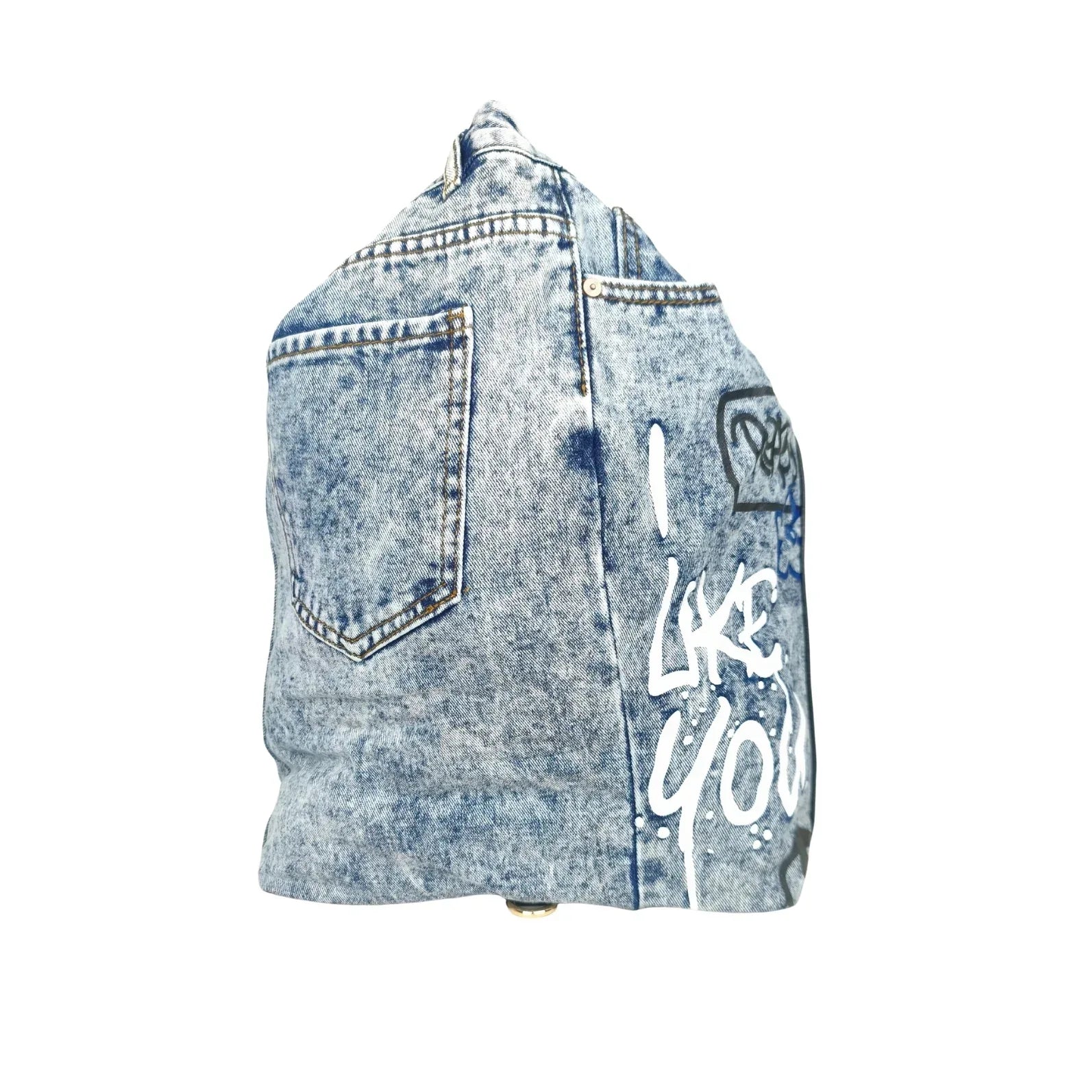 Upcycled Denim & Vegan Leather Backpack | Urban Graffiti Streetwear Bag - Stile Donna Bags