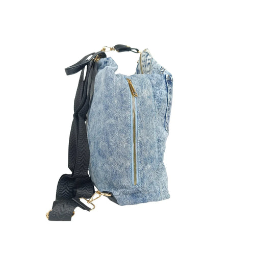 Upcycled Denim & Vegan Leather Backpack | Urban Graffiti Streetwear Bag - Stile Donna Bags