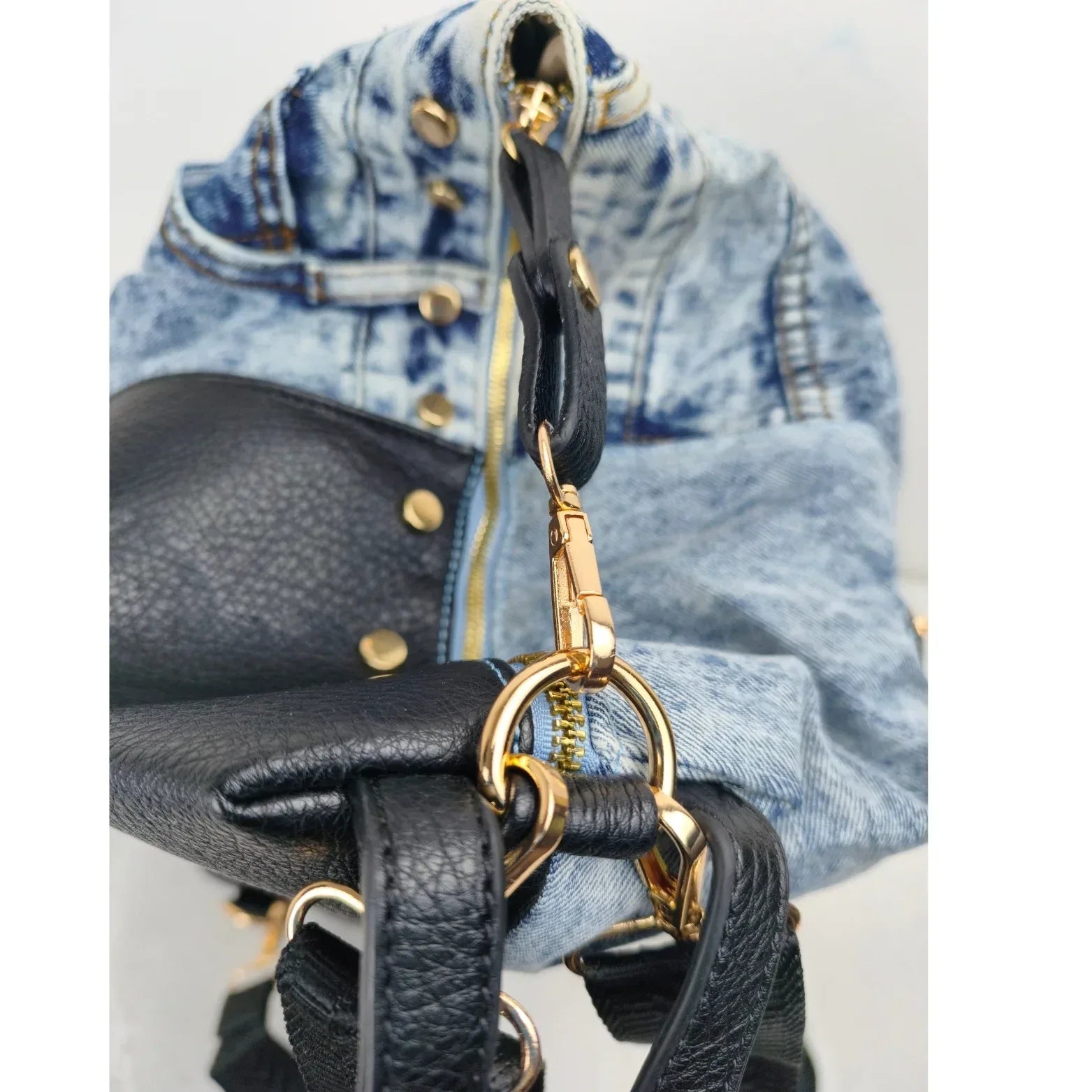 Upcycled Denim & Vegan Leather Backpack | Urban Graffiti Streetwear Bag - Stile Donna Bags