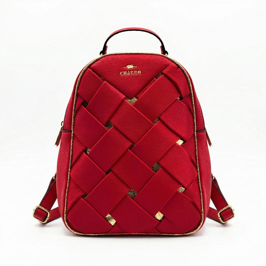 Zaino in Pelle Intrecciata Rossa MS-4567 - zaino pelle intrecciata
