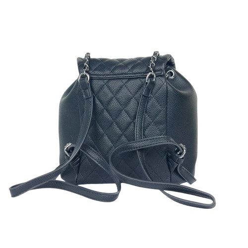 Black Quilted Backpack with Chain Detail - black quilted leather