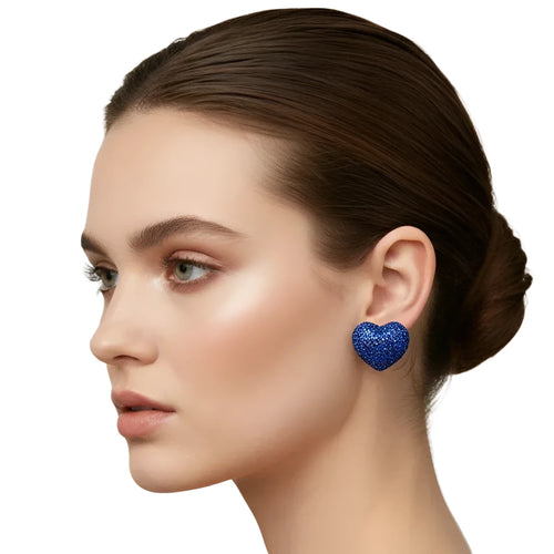 Blue rhinestone heart stud earrings - Stile Donna Bags