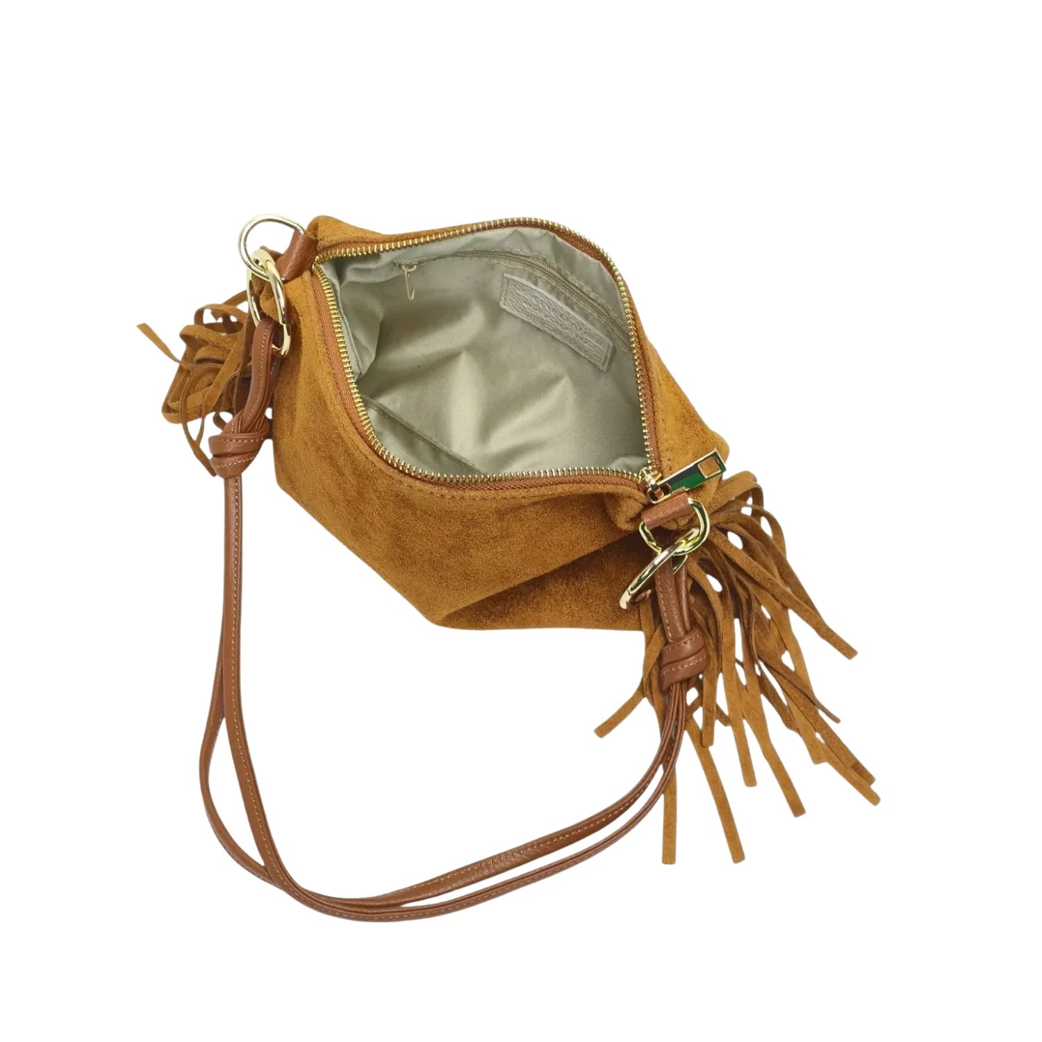 Boho Fringe Suede Shoulder Bag – Tan Brown - Stile Donna Bags