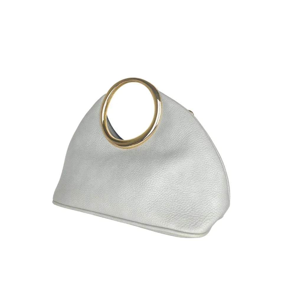 Borsa a Mano in Pelle con Manico Circolare - borsa pelle argento