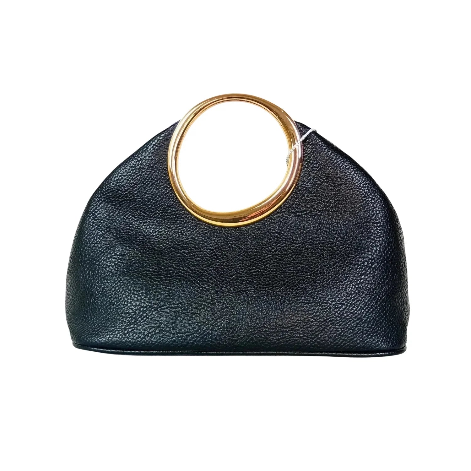 Borsa a Mano in Pelle con Manico Circolare - clutch pelle nera