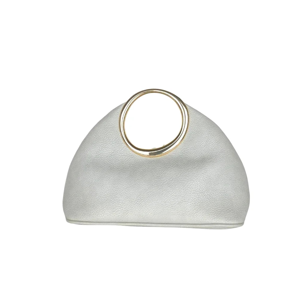 Borsa a Mano in Pelle con Manico Circolare - clutch pelle testurizzata