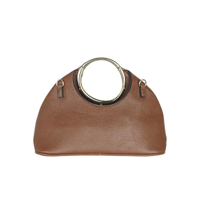 Borsa a Mano in Pelle con Manico Circolare - borsa pelle marrone
