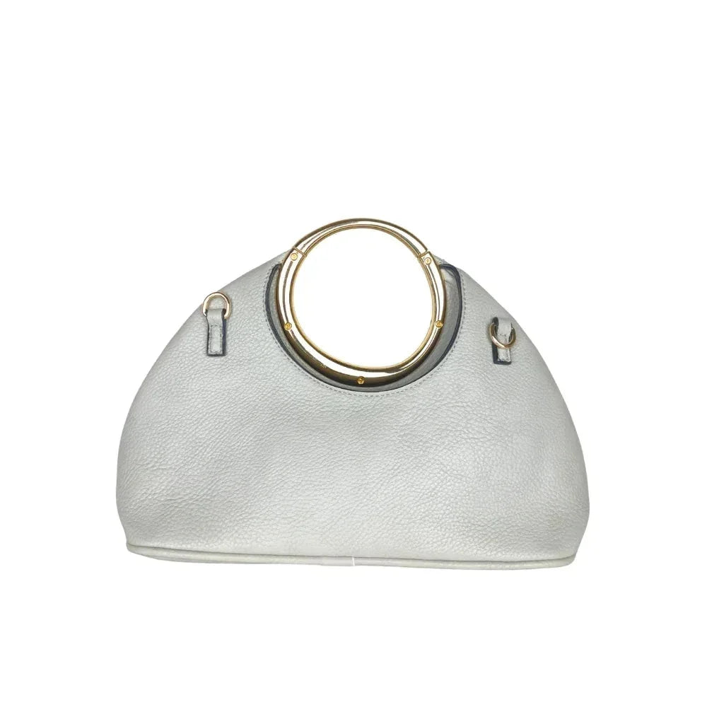 Borsa a Mano in Pelle con Manico Circolare - borsa pelle testurizzata