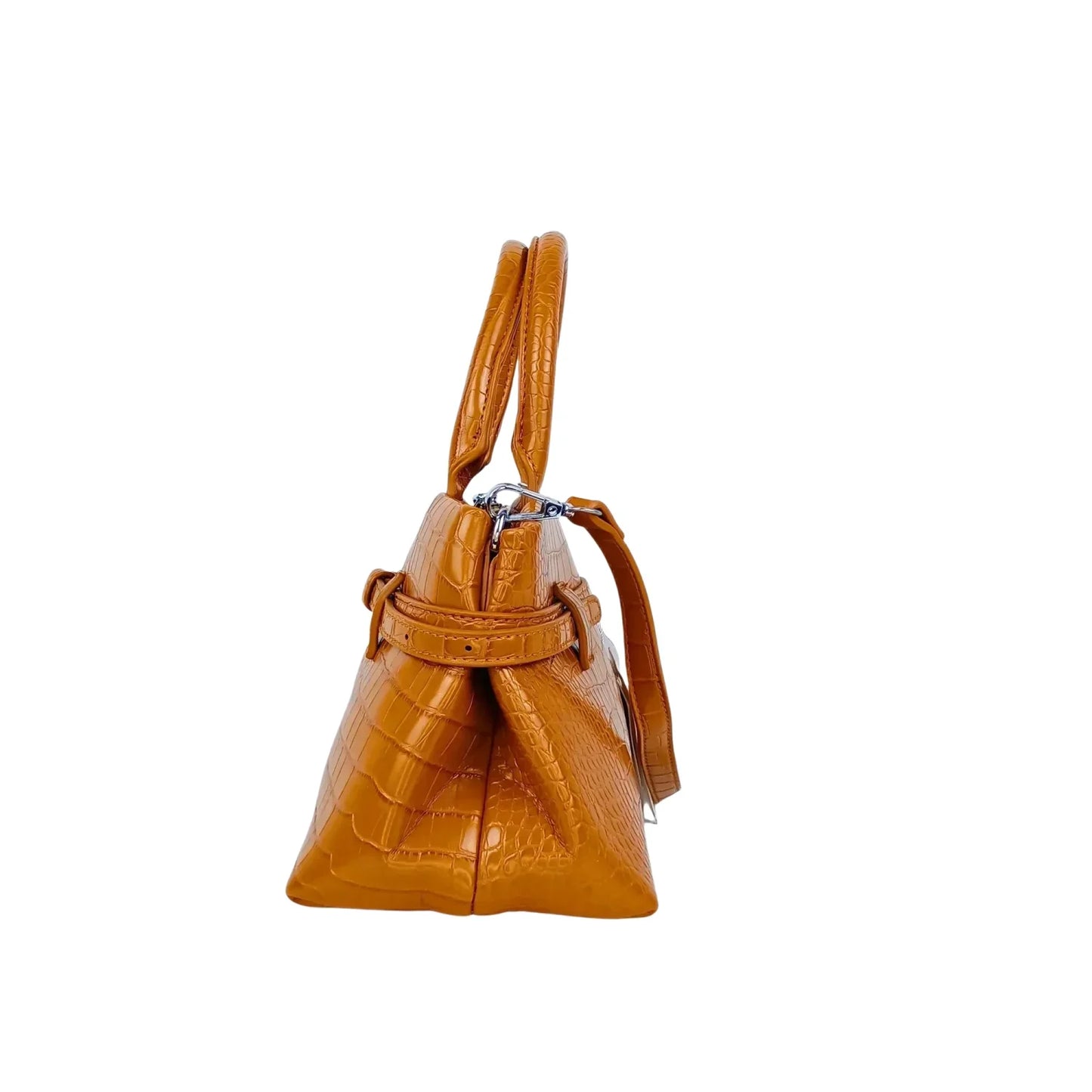 Borsa a Mano in Pelle Effetto Coccodrillo Marrone - borsa pelle effetto