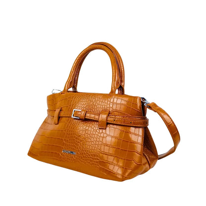 Borsa a Mano in Pelle Effetto Coccodrillo Marrone - borsa pelle coccodrillo