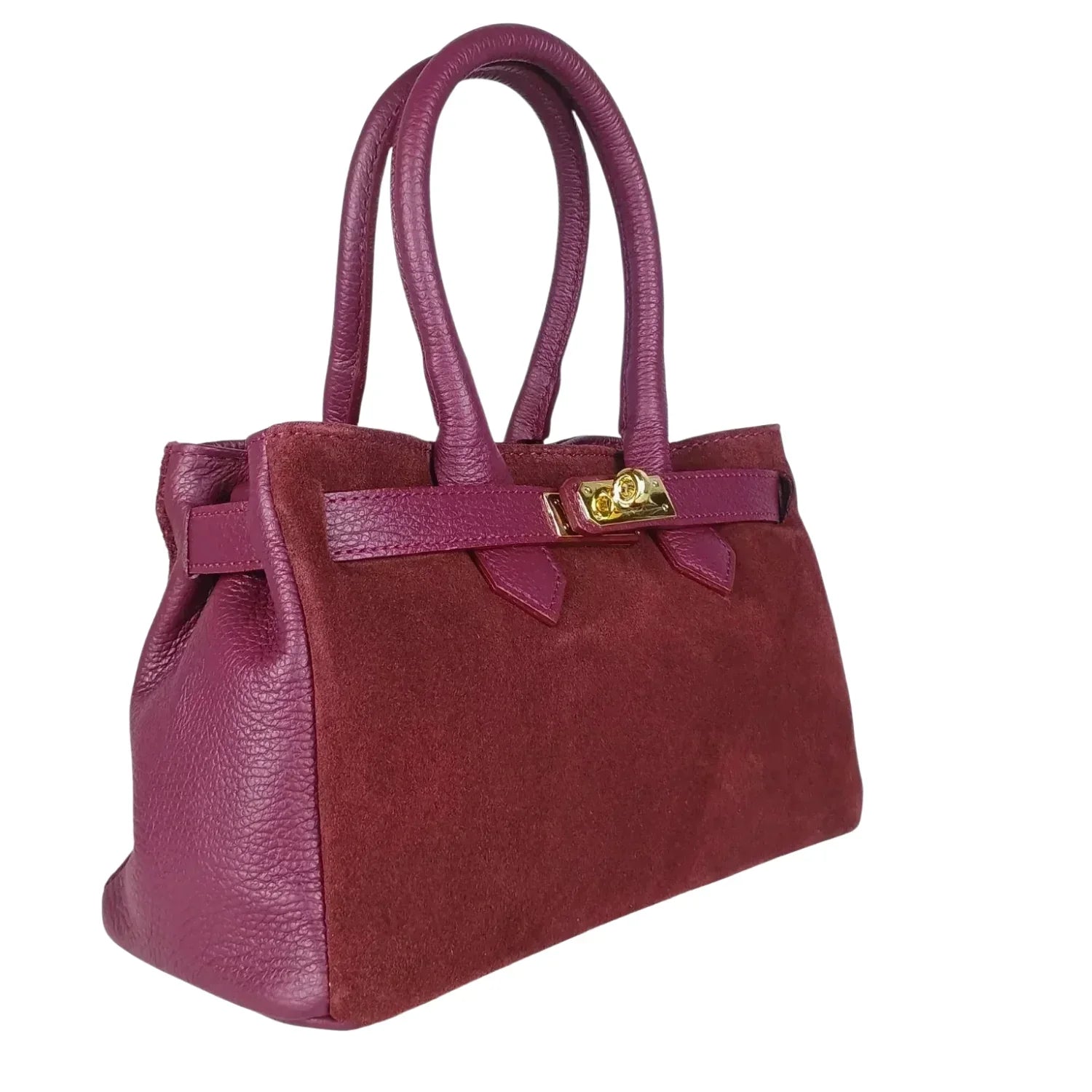 Borsa a Mano in Pelle Scamosciata Bordeaux The Velinara - borsa pelle bordeaux