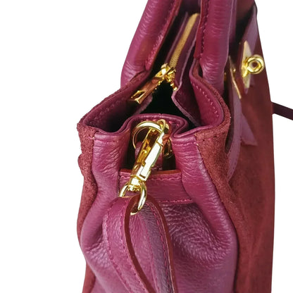Borsa a Mano in Pelle Scamosciata Bordeaux The Velinara - borsa pelle borgogna