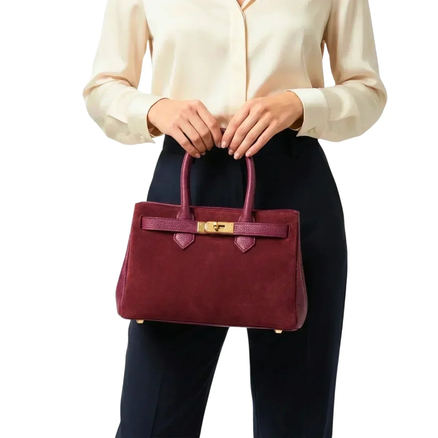 Borsa a Mano in Pelle Scamosciata Bordeaux The Velinara - borsa kelly hermès