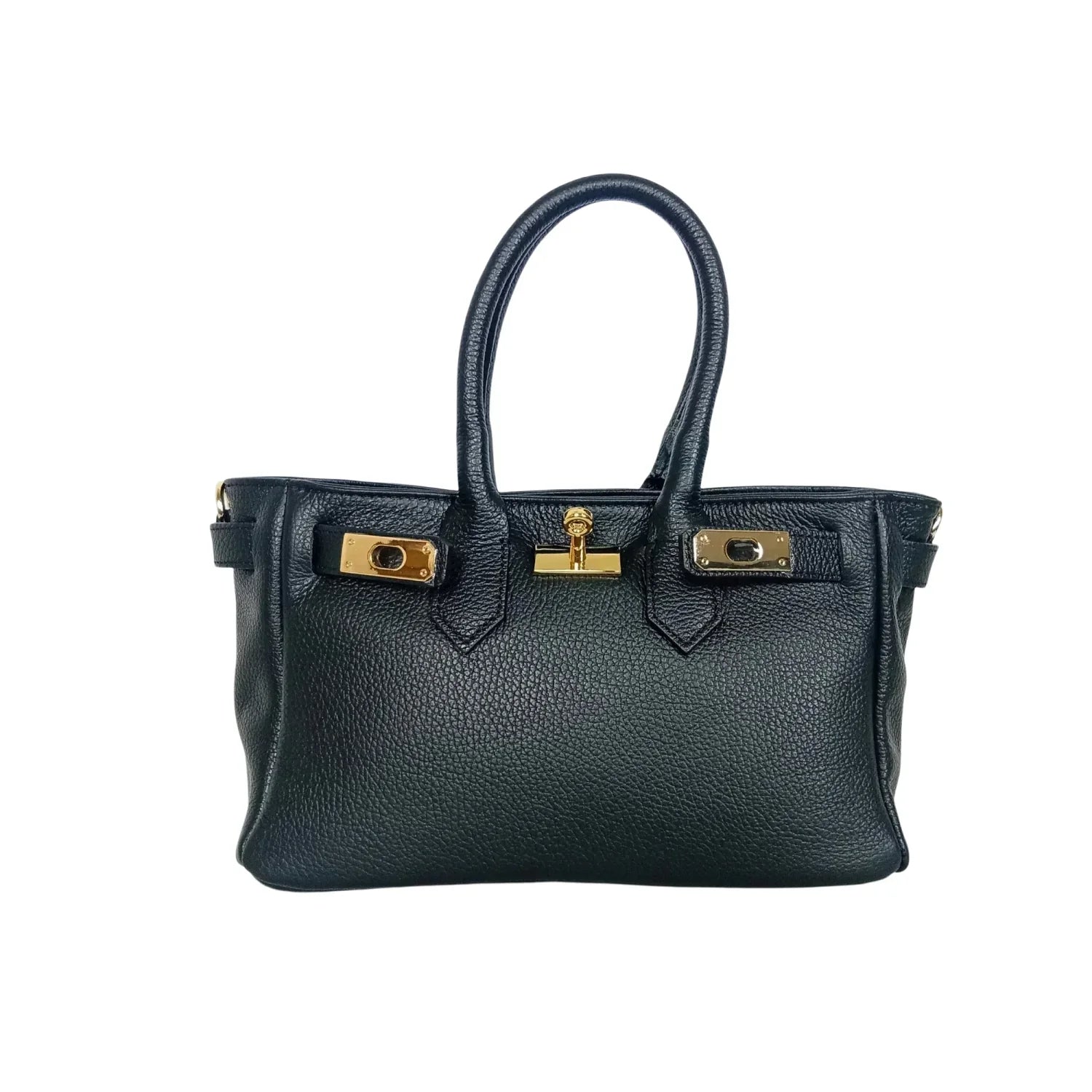 Borsa a mano in vera pelle con hardware dorato - borsa nera