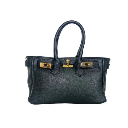 Borsa a mano in vera pelle con hardware dorato - borsa nera