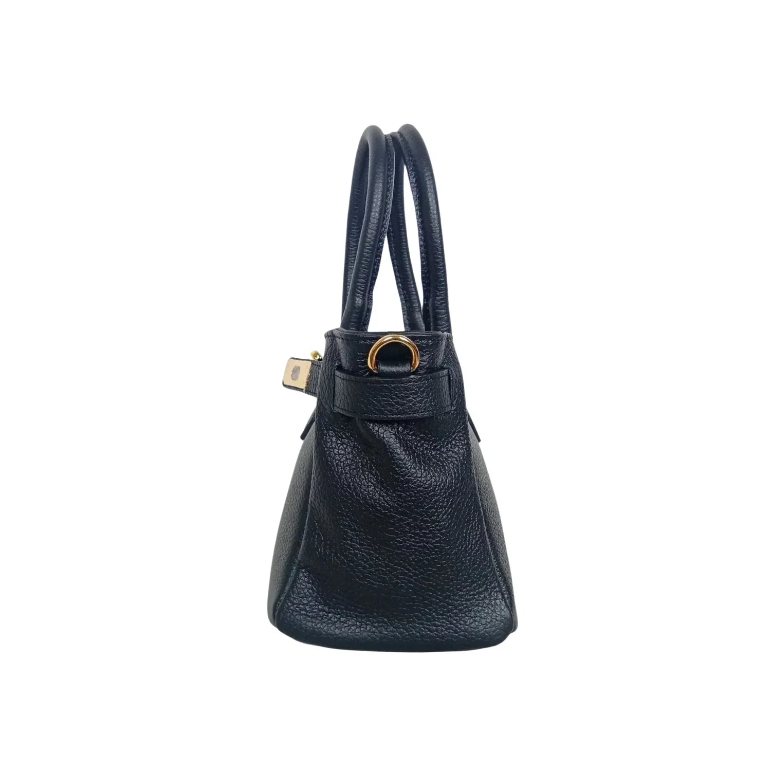 Borsa a mano in vera pelle con hardware dorato - borsa nera