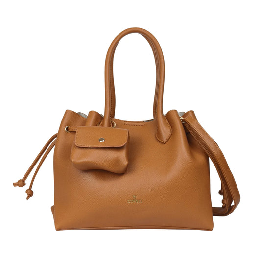 Borsa a Mano Strutturata Color Cuoio con Tracolla Staccabile - borsa secchiello pelle