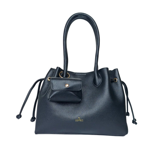 Borsa a Mano Strutturata Color Cuoio con Tracolla Staccabile - borsa pelle nera