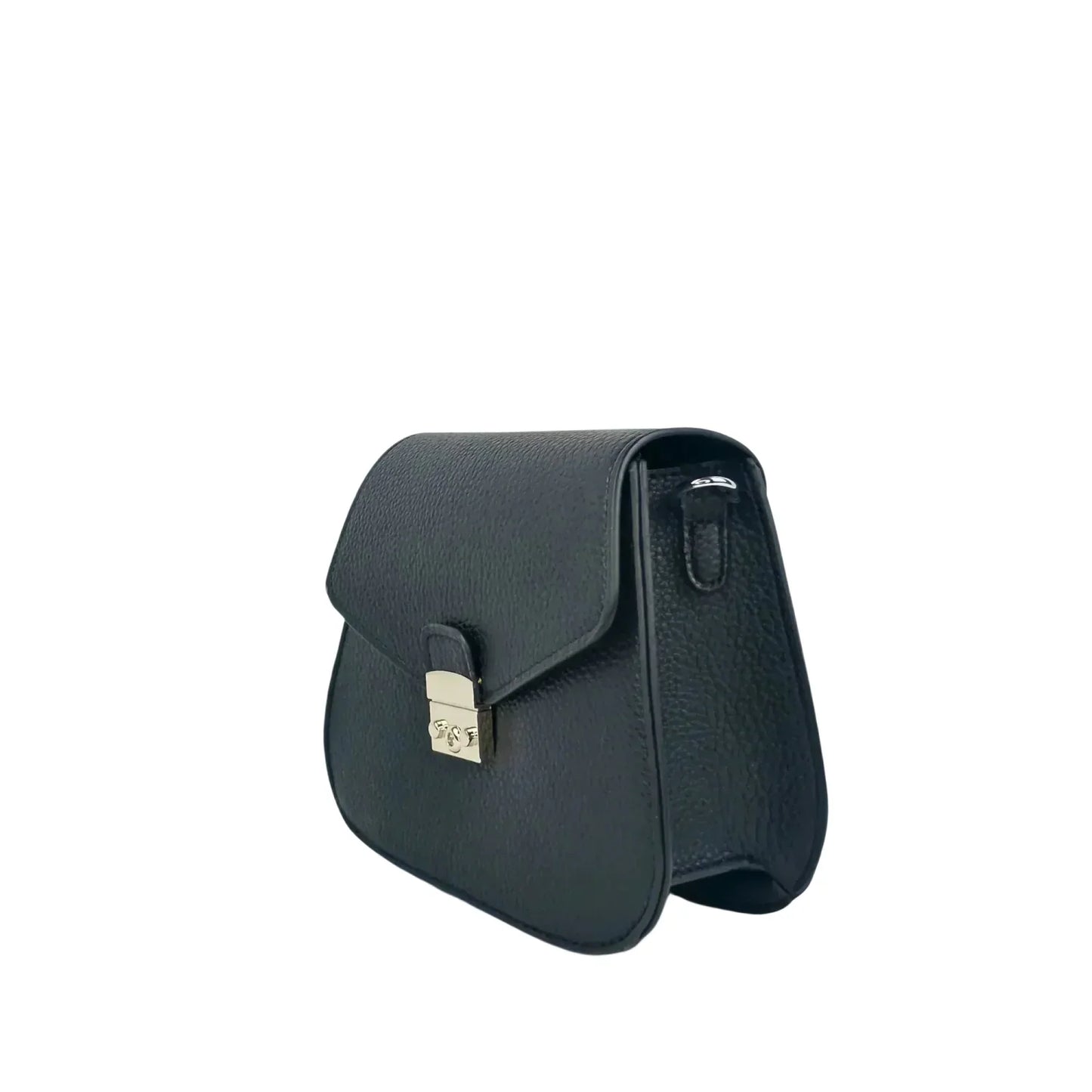 Borsa a Patta in Pelle Nera con Chiusura Argento - borsa pelle nera