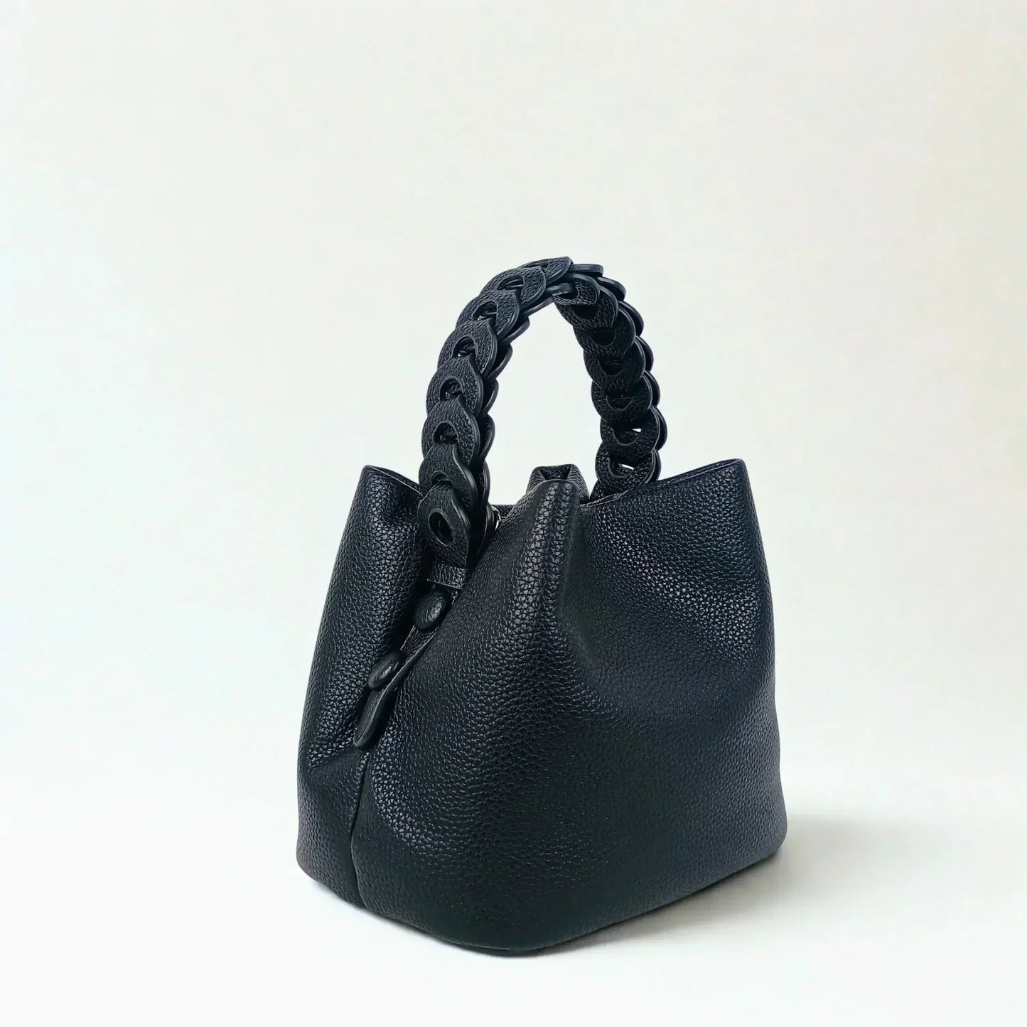 Borsa a Secchiello Giallo Senape con Manico Intrecciato - borsa secchiello pelle